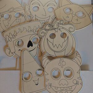 NWT Halloween 7 Wood Masks DIY Crafts Creatology Cat Witch Dracula JOL Monster